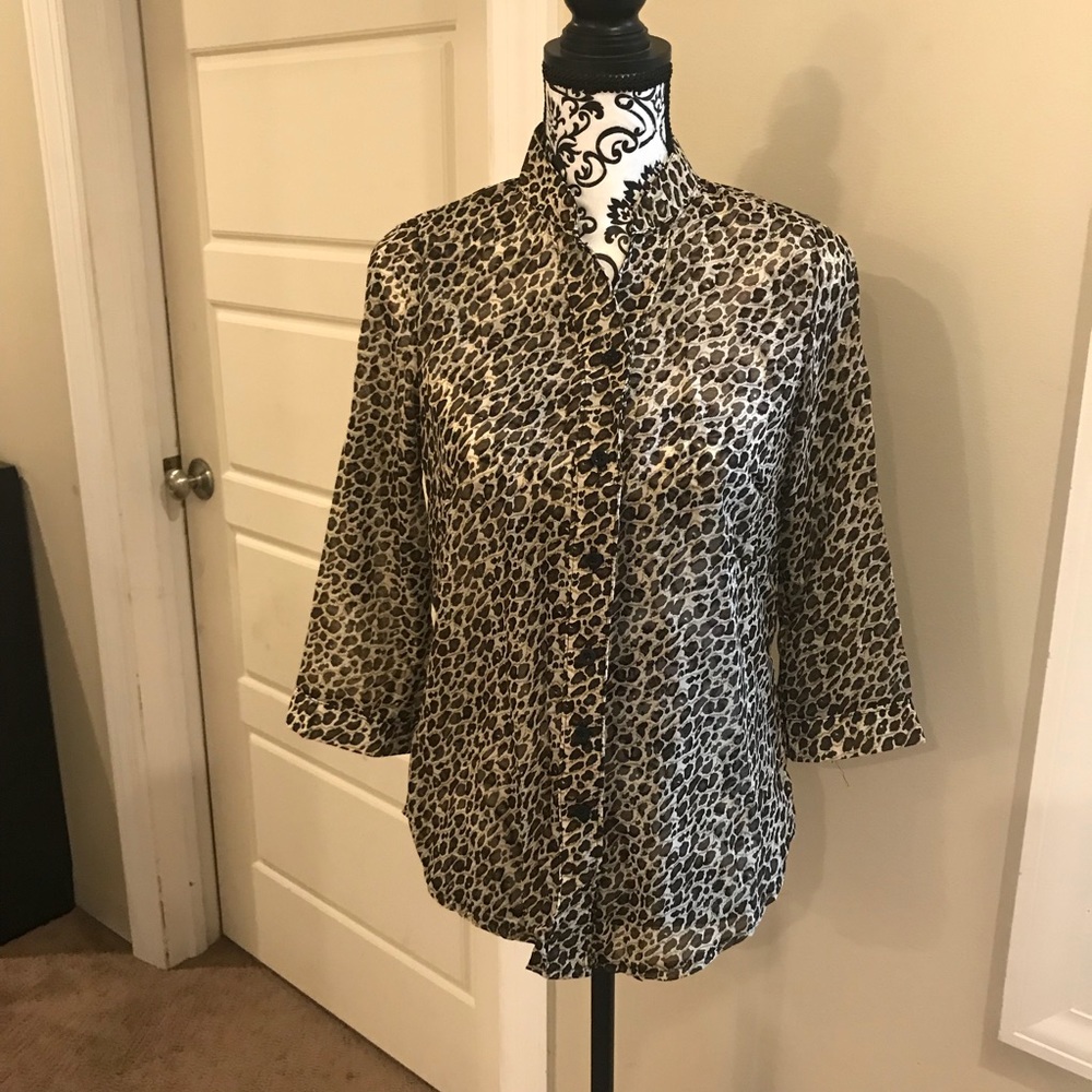 Animal print button up shirt- short or 3/4 sleeve